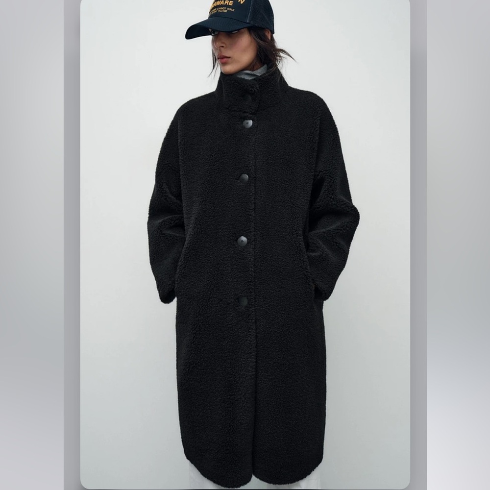 ZARA - Women's Black Teddy Shearling Coat